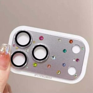 High-End Sparkling Silver Rhinestone 3D Armor Tempered Glass Camera Lens Protector for iPhone 17 Pro