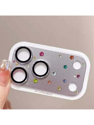High-End Sparkling Silver Rhinestone 3D Armor Tempered Glass Camera Lens Protector for iPhone 17 Pro