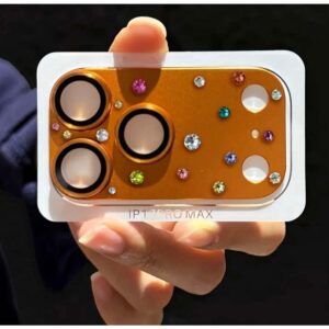 High-End Sparkling Orange Rhinestone 3D Armor Tempered Glass Camera Lens Protector for iPhone 17 Pro