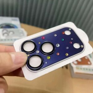 High-End Sparkling Blue Rhinestone 3D Armor Tempered Glass Camera Lens Protector for iPhone 17 Pro M