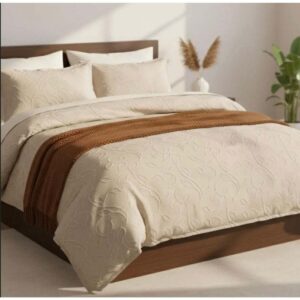 Luxury 6-Piece Embossed Duvet Cover Set – Cream Beige Tufted Vine