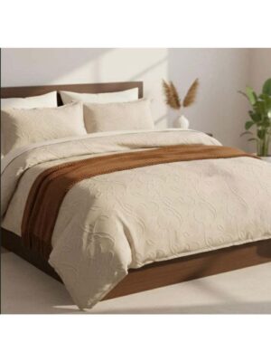 Luxury 6-Piece Embossed Duvet Cover Set – Cream Beige Tufted Vine