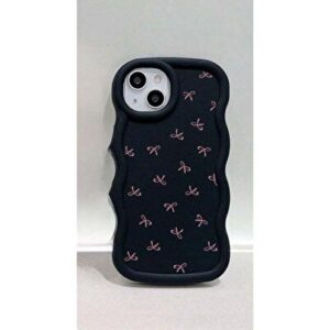 iPhone 16 Pro Max Black Dopamine Bowknot Cartoon Macaron Wave Pattern Phone Case