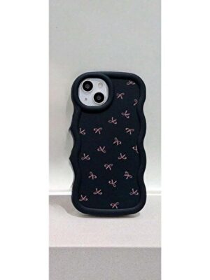 iPhone 16 Pro Max Black Dopamine Bowknot Cartoon Macaron Wave Pattern Phone Case