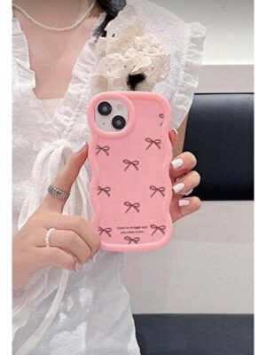 iPhone 16 pro max Dopamine, Bowknot, Cartoon Macaron Wave Pattern Phone Case