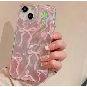iPhone Air Pink Bow Faux Pearl Case