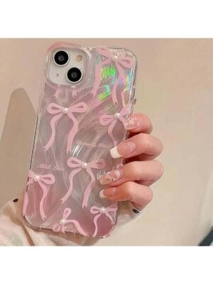 iPhone Air Pink Bow Faux Pearl Case