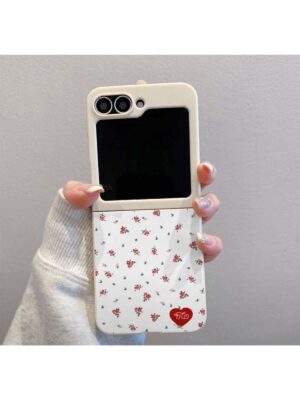 Z flip 7 SE case TPU Shockproof with a White Background, Red Hearts, And Bright Black Patterns