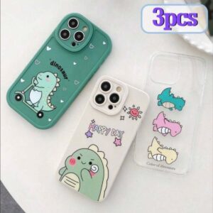 iPhone 16 Plus Cute Cartoon Dinosaur Camera Lens Cover Soft TPU Phone Cases 3Pcs