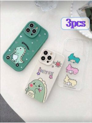 iPhone 16 Plus Cute Cartoon Dinosaur Camera Lens Cover Soft TPU Phone Cases 3Pcs