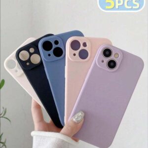 iPhone 16 Pro 5PCS Candy Color Solid Black Pink Purple Beige Anti-Drop Thick Protective Case