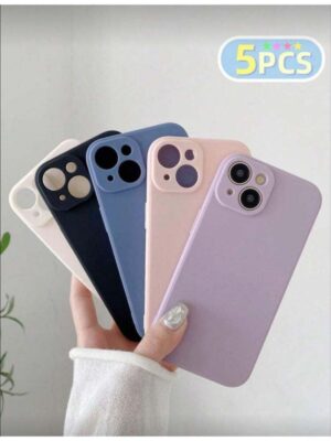 iPhone 16 Pro 5PCS Candy Color Solid Black Pink Purple Beige Anti-Drop Thick Protective Case