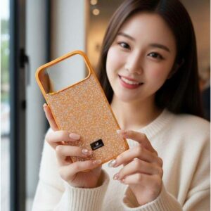 iPhone 17 Pro Max Orange Crystal Fabric Case