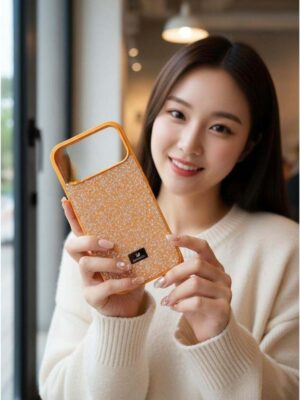 iPhone 17 Pro Max Orange Crystal Fabric Case