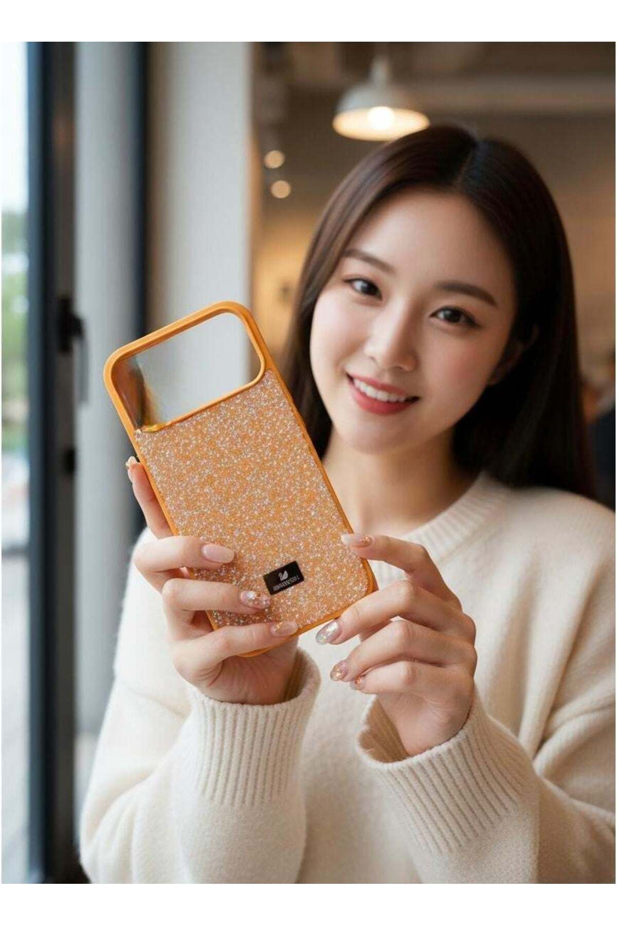iPhone 17 Pro Max Orange Crystal Fabric Case
