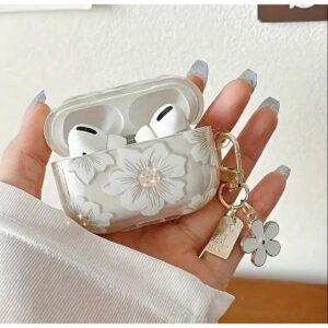 Airpods pro 2 case fashionable white floral TPU protective