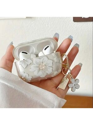 Airpods pro 2 case fashionable white floral TPU protective
