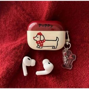AirPods 4 Colorful Red Scarf Dachshund Pattern Earphone Case