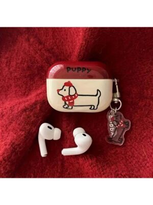 AirPods 4 Colorful Red Scarf Dachshund Pattern Earphone Case