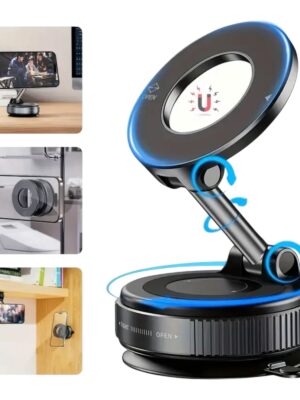 Vacuum Suction Magnetic Bracket K007 Phone Mount, Car Suction Cup Holder 360° Rotation Portable Magnetic Phone Holder (Black)