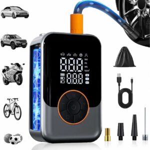 Tire Inflator Portable Air Compressor, 150PSI Cordless Air Pump for Car Tires, Bike Tire Pump with Pressure Gauge, Auto Shut Off, LED Light for Car Motorcycle Bicycle Ball