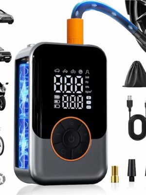 Tire Inflator Portable Air Compressor, 150PSI Cordless Air Pump for Car Tires, Bike Tire Pump with Pressure Gauge, Auto Shut Off, LED Light for Car Motorcycle Bicycle Ball