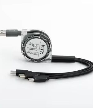 3-in-1 Retractable Fast Charger Cable with Type C/Lightning/Micro USB Ports